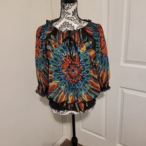 Beautiful feathered design sheer top